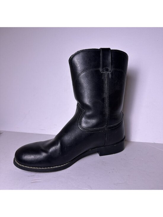 Justin Basic Leather Western Roper Boots Shoes Men Sz 11EE Black Cowboy Wear main image 4